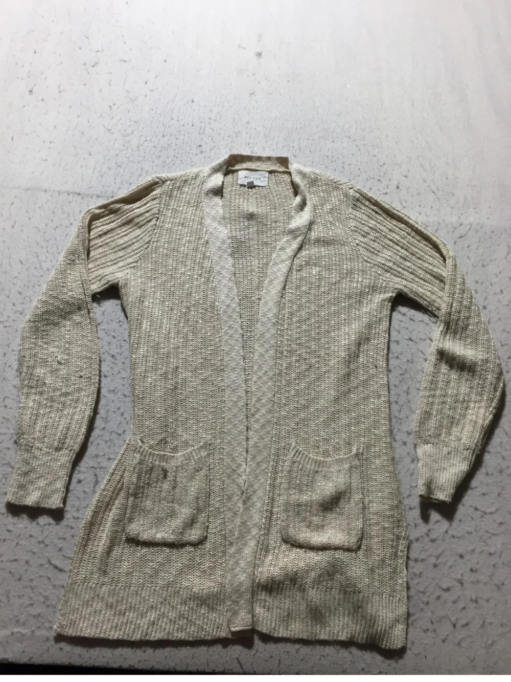 Pinque Light Cream Open-Front Knit Cardigan with Pockets Size L